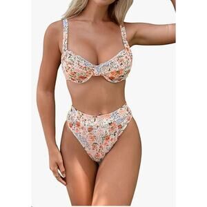 Soly Hux Women's Bikini Size L Floral Print Smocked Underwire NWOT